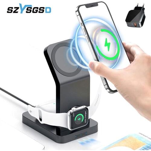 3 in 1 15W Magnetic Wireless Charger Fast Charging Stand for Magnet iPhone 12 Pro Max Mini Chargers for Apple Watch Airpods Pro