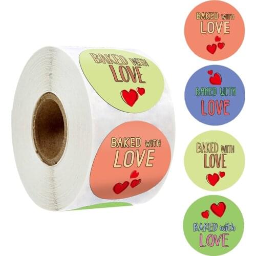 500pcs Baked With Love Sticker 1 inch Seal Labels Stickers for Festival Wedding Baking Food Round Cute Hand Made Labels