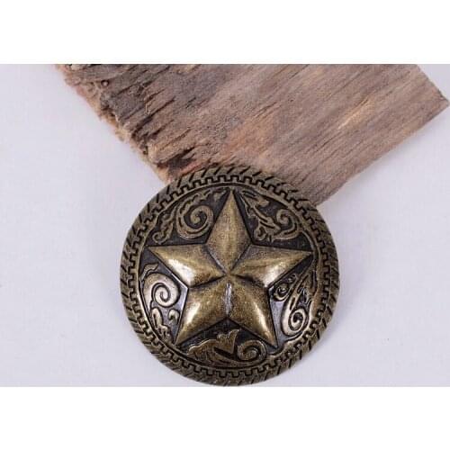 5x 34mm Brass Western Texas Star Ranger Flower Leathercraft Wallet Belt Conchos