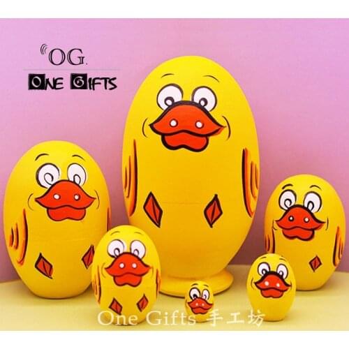 6pcs/set Cartoon Animals Matryoshka Doll Hand Paint Yellow Duck Nesting Dolls Babushka Russian Doll Children Education Toys Gift