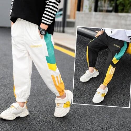Pants For Boy 2021 Children Spring Autumn Fashion Color Block Letter Print Trousers Kids Clothing Child Clothes Boy Black White
