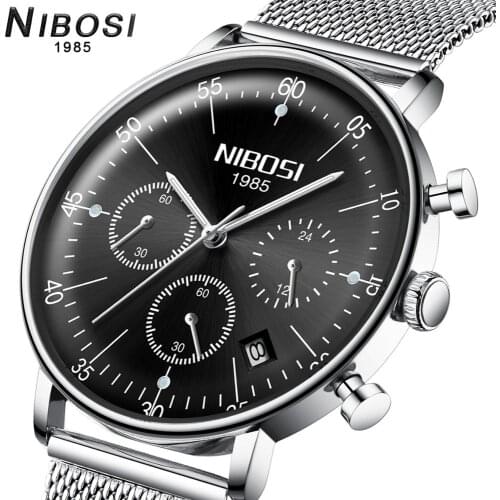 NIBOSI Quartz Watch Men Mess Belt Top Luxury Brand Waterproof Clock mens Watches Causal Sport wrist watch male Relogio Masculino