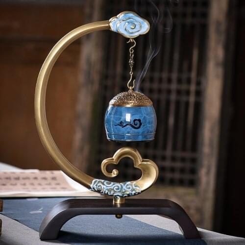 Pure Copper Incense Burner Indoor Classical Music Hanging Sandalwood Base Creative Furnishings