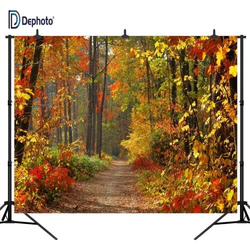 DePhoto Autumn Golden Leaves in The Forest Seamless Vinyl Photography Backdrop Photo Background Studio Prop PGT336