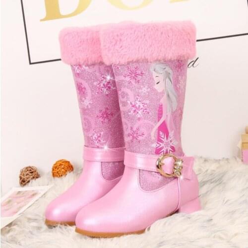 Children Winter Boots Fur Girls Flat Heels Snow Boots Glitter Kids Princess Dress Boot Pu Leather Mid-calf Plush Warm Boots