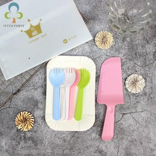 For 5/10 people Baking Cake Tableware Birthday Cake Dinner Plate Cake Cutlery Set Cake knife and fork DIY Birthday items YJN