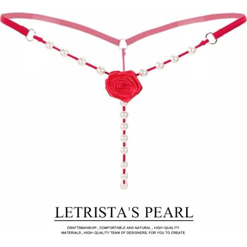 European and American sexy pearl massage t-pants rose T-underwear womens low waist open file transparent temptation tback