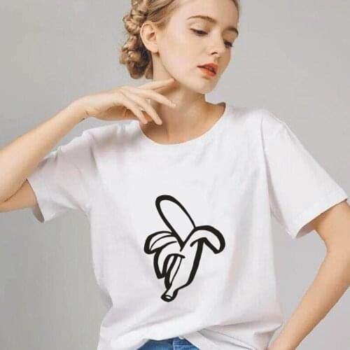 Half Peeled Banana Print Womens T-Shirt Summer Funny Harajuku Cotton Tee Shirt Femme Outdoor Trendy Loose Round Neck T-Shirts
