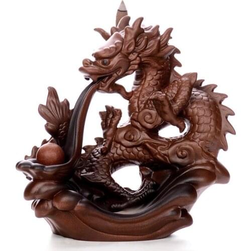 Ceramic Dragon Incense Burner Smoke Waterfall Animal Backflow Incense Burner Home Incense Stick Holder Decor Tea House Craft
