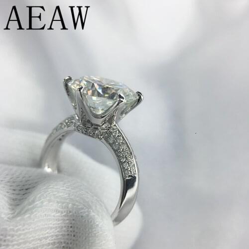 AEAW 3 Carat ct 9mm Engagement HI Color Wedding Round Moissanite Ring Lab Grown Diamond Ring in 925 Sterling Silver For Women