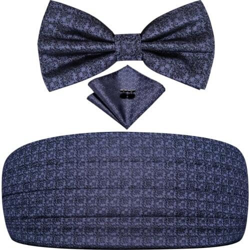 Hi-Tie Silk Adult Mens Grey Cummerbunds Set Men Elastic Corset Wide Belt for Wedding Tuxedo Floral Cummerbund Bow tie Set