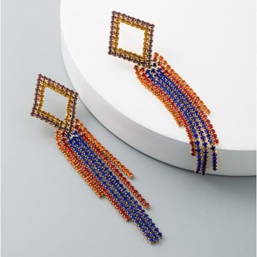 Colorful Long Classic Crystal Drop Earrings For Women Exaggerated luxurious Earrings Tassels Rhinestone Earrings Fashion Girl Ko