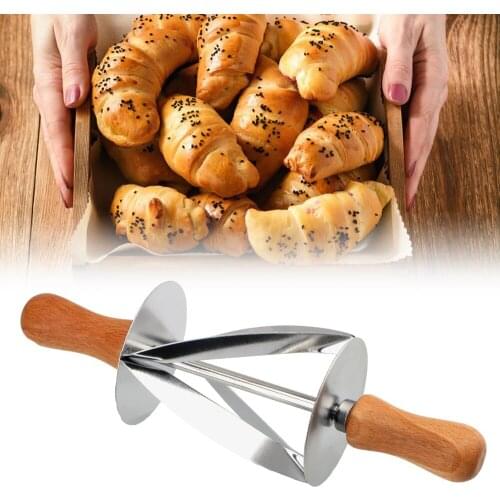 Fondant Strip Ribbon Cutter Wooden Handle Rolling Cutter Stainless Steel for Making Croissant Bread Dough Pastry