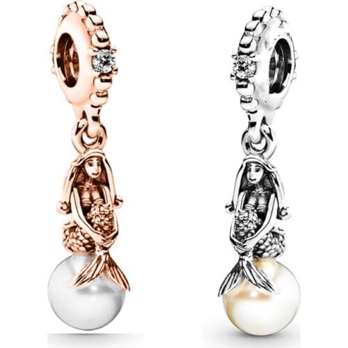 Cute Mermaid Pendant DIY Fit Original Pandora Charms Bracelet Female Anime Princess Sit Pearl Beads for Jewelry Making Accessory
