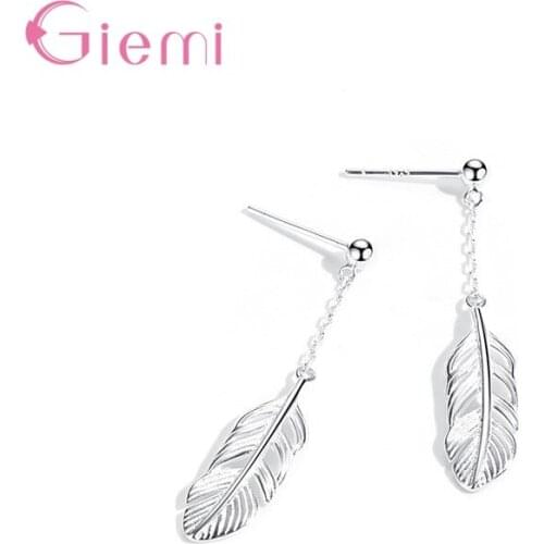 Fashion 925 Sterling Silver Feather Pattern Drop Earrings For Women Wedding Birthday Party Vintage Sterling Silver Jewelry