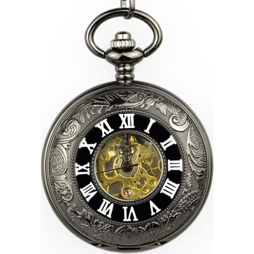 5pcs Fashion Mens And Women Vintage Classic Steampunk Skeleton Mechanical Hand Wind Casual Pocket Watch Fob Watches