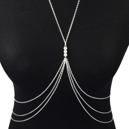 Fashion Multilayer Sexy Beach Body Chain Women Bohemian Gold Silver Alloy Pearl Tassel Long Body Jewelry