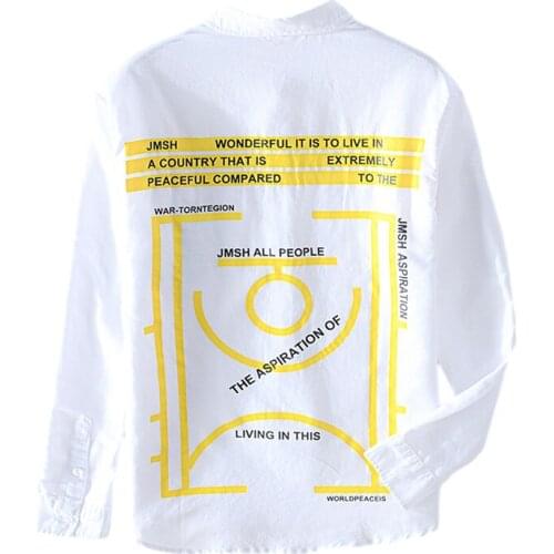 Long Sleeve Shirts for Men Back Letter Print Party Tops Male Casual Fashion Turn-down Collar Personalized Clothing