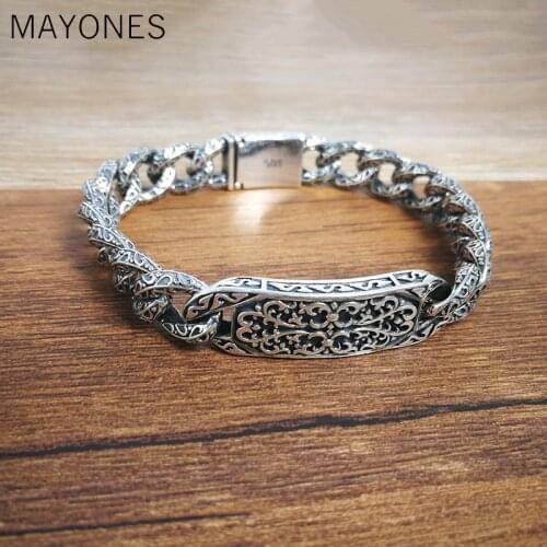 925 Sterling Silver Mens Personality Bracelet Thai Silver Retro Domineering Punk Tide Bracelet Fashion Pattern Whip Chain Gifts