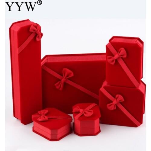 Trendy Red Jewelry Display Set Box Bowknot Packing Bag For Women& Men Rings Earrings Bracelets Necklaces Jewelry Gift Box