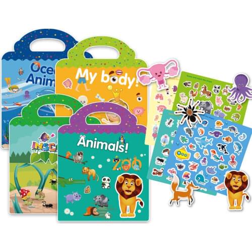 QWZ New 30pcs Stickers +1pcs Book DIY Cute Stickers Children Puzzle Games Animal Vehicles Assemble Toys Girls Training for Gifts