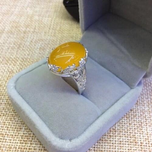 Silver Wholesale S925 Sterling Silver Silicate Inlaid Pure Natural Chalcedony Lace Hollow Open Ring