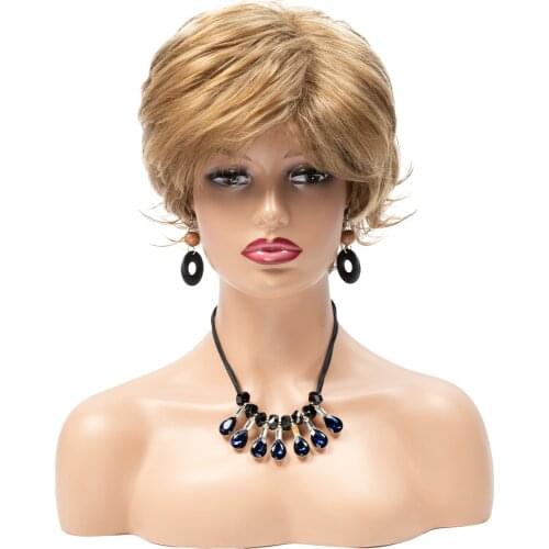 Short Synthetic Hair Wigs Straight Blonde Hair Wigs For White Black Wonder Women Heat Resistant Fluffy Wigs SW0126