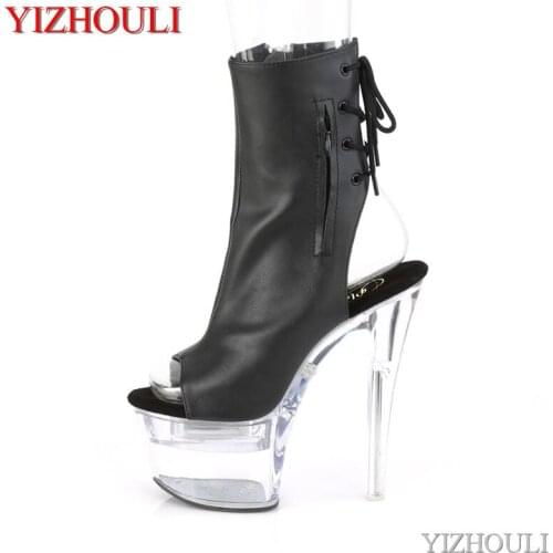 Sexy 17 cm, 7 inch transparent model stilettos, summer nightclub pole dancing ankle boots