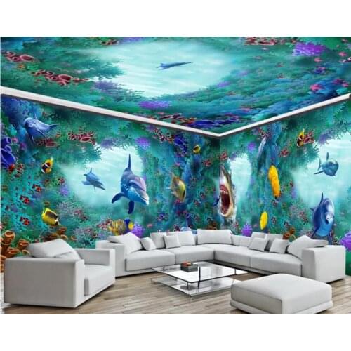 Underwater world shark dolphin house custom background wall painting