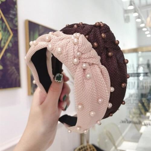 Headbands For Women Girls Korean Wide Fabric Hair Bands Accessories Fashion Pearl Knot Adult Diademas Bandeau Cheveux Wholesale