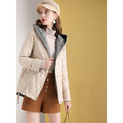 White Duck Down Coat Women Puffer Jacket 2021 New Winter Korean Literary Knitting Contrast Color Double Layer Hat Female Outwear