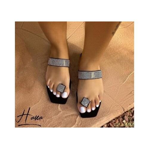 Spring/summer new 2020 single finger rhinestone bright diamond slippers candy color flat women sandals beach non-slip durable ms