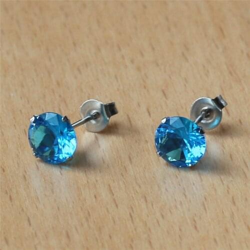 316 L Stainless Steel Stud Earrings No Fade Allergy Free With 7mm Ocean Blue Zircon Classical Jewelry For Men And Women