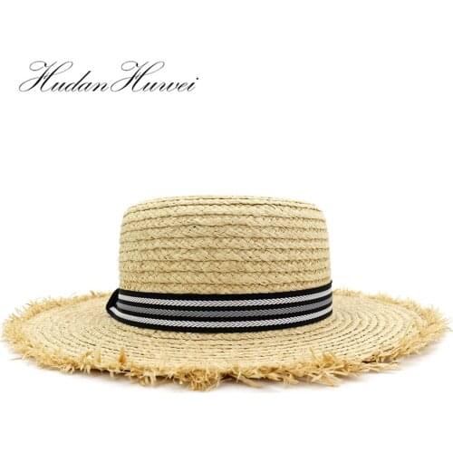 2020 New Women Men Natural Summer Hat with Wide Brim Burr Straw Hats Beach Summer Sun Caps Big Raffia Straw Cap