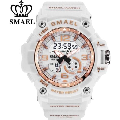 SMAEL Fashion Women Sport Watches Waterproof Ladies Student Multifunctional Wristwatch LED Digital Quartz White Watch Girl Clock