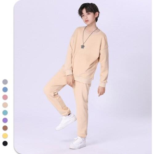 High Quality Boys Sport Suit Spring Fall Children Solid Color Clothing Set Cotton O-neck Sweatshirt and Trousers 2pcs Tracksuit