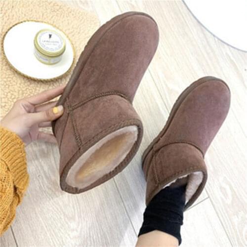 Warm Fur Fashion Women Winter Snow Boots Shoes Solid Round Toe Ladies Winter Flat Boots Slip on Women Ankle Boots