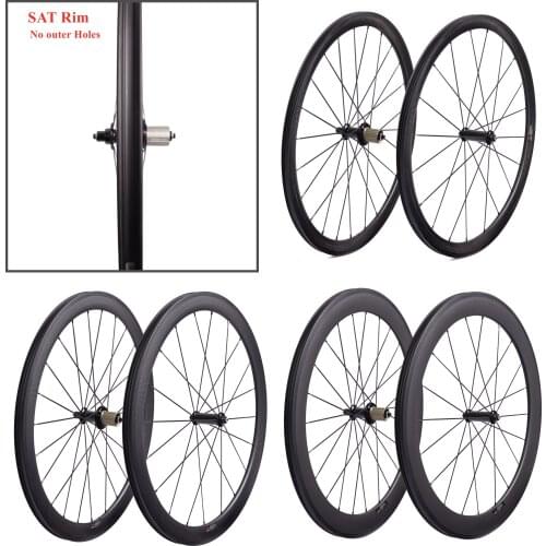 SAT Carbon Wheels with Powerway R36 Hub No Outer Holes 700C 38/50/60mm Road Bicycle Wheels 20/24 Holes V-brake Front/Rear Wheels