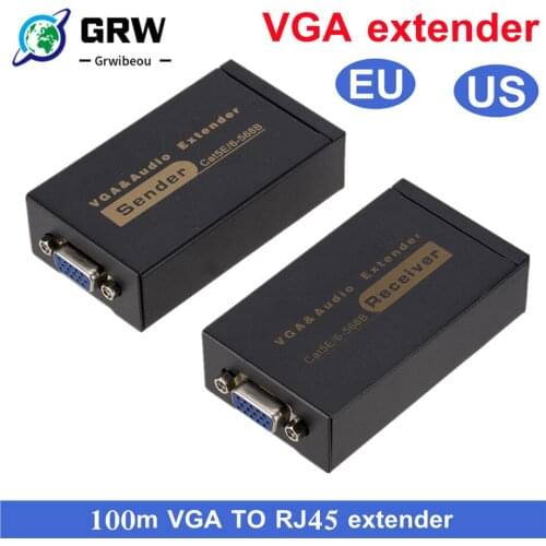 High Quality 1pcs 100M 328ft VGA Video Audio Extender Over Single RJ45 CAT5e/6 1080P Extension adpater Lightning protection
