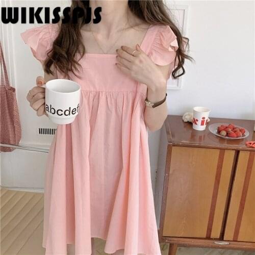 WIKISSPJS New Summer 2021 Suspender Sweet Lotus Edge Cotton Loose Girls' Home Dress Sleeping Dress Womens Sleepwear