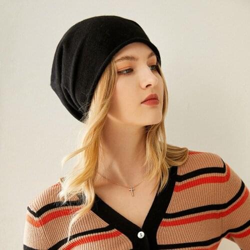 Winter Autumn 100% Cashmere Hat Solid color Fashion Super Warm Soft Luxury Brand Pure Cashmere Hat Women knitted Hat Head