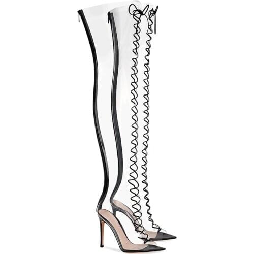 Womens Summer Sandals Boots Fashion Thin High Heel Transparent Peep Toe Over-the-knee Boots Shoes Woman Modern Boot Sandalias