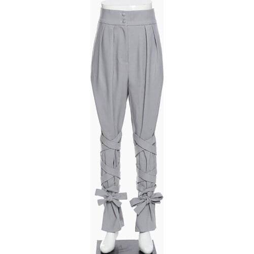 SeeBeautiful Loose Pants Trousers High Waist Button Zipper Bandage Leg Simple New Fashion 2020 Winter Women M577