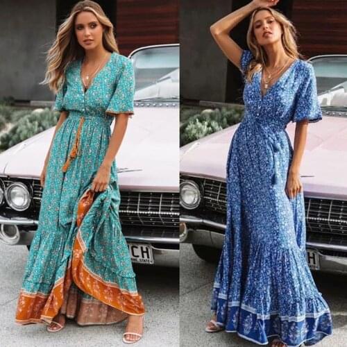 Women Summer Cryptographic Tie Dye Print Boho Dress Sexy V Neck Short Sleeve Beach Dress Vacation Casual Vintage Party