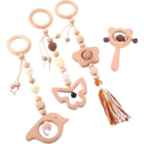 1 Set Baby Stroller Hanging Pendants Play Gym Frame Pendant Wooden Ring Teether Molar Infant Teething Nursing Rattle Toy