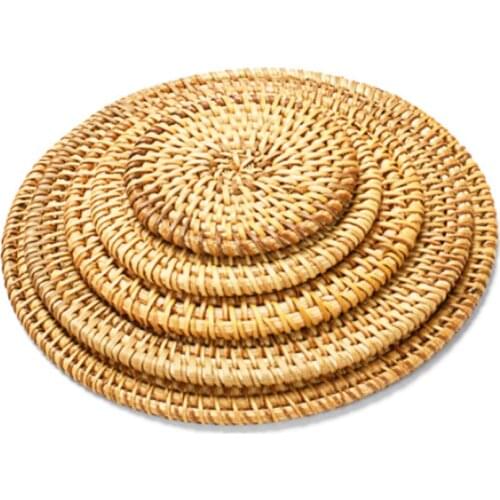 1PCS Handmade Round Woven Rattan Coaster Tea Cup Mat Insulated Dining Table Padding Cup Mats Kitchen Decoration Accessories
