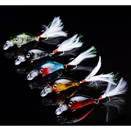 1Pcs Mini Floating Crankbait 45mm 4g Topwater Crank Little Fatty Lure Artificial Feather hook Hard Bait Fishing Lure Wobblers