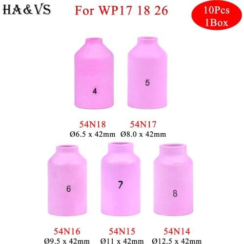 10Pcs Per Box 42mm 54N14 54N15 54N16 54N17 54N18 Alumina Nozzles For TIG WP17 18 26 Welding Torch Accessories Consumables