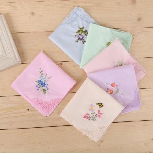 12PCS 28cm Cotton Embroidered Square Towel Embroidered Handkerchief with Lace Color Plain Lace Handkerchief, Napkin Cloth