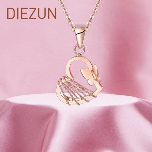 18K Gold Butterfly Love Pendant rose gold wire drawing line three dimensional heart-shaped pendant au750